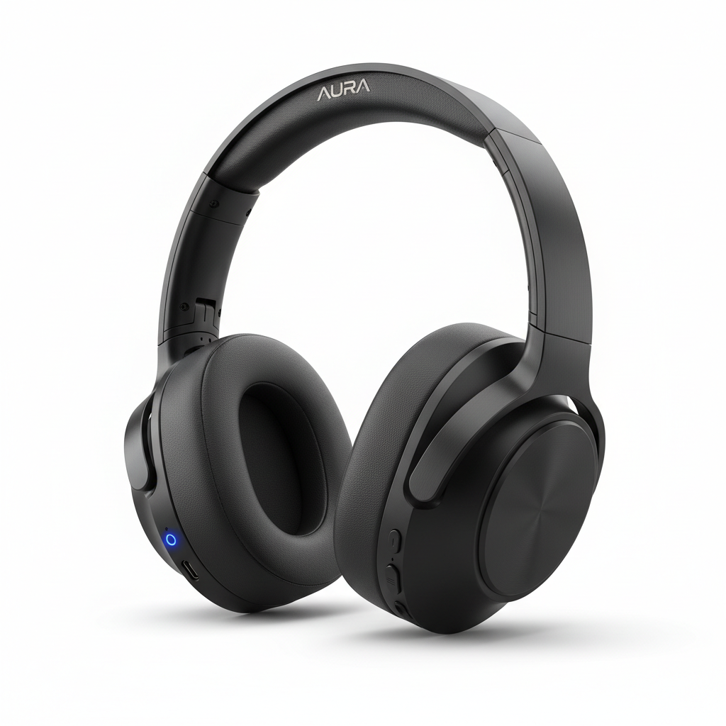 Matte black over-ear wireless headphones on white background